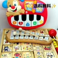 【豪華3点セット】　アンパンマン　木製　積木　デコア社鉄琴　ピアノ　おもちゃ