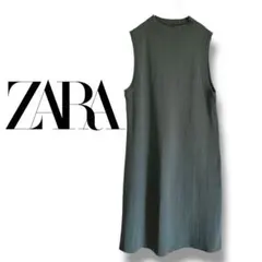 良品✨【ザラ】ノースリーブワンピース　リブ　ストレッチ　カーキ　薄手　M