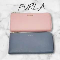 中古【FURLA】フルラ ラウンドジップ 長財布 ピンク グレー 2点セット