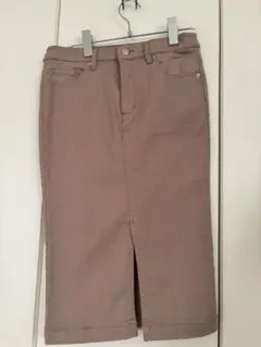 ナノユニバース　ピンク系ベージュ 綿タイトスカート スリット入り　美品