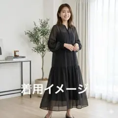 【極美品】SPICK&SPAN ドット ロングワンピース パフスリーブ 38 黒のサムネイル