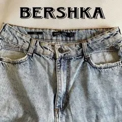 Bershka MOM デニム ジーンズ ライトブルー 大胆ダメージ加工　36