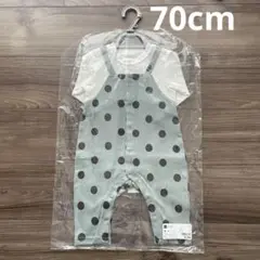 値下げ❁⃘ 新品未使用 GU ベビー ドット柄セパオール 長袖ロンパース 70cm