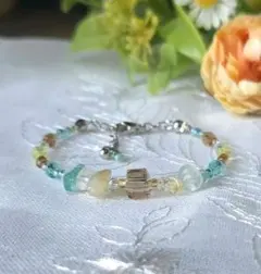 Bー197　天然石　ビーズブレスレット(ハンドメイド)　シトリン　アパタイト