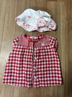 ミキハウス チェック柄ブラウス＆帽子セット 100cm 帽子付き