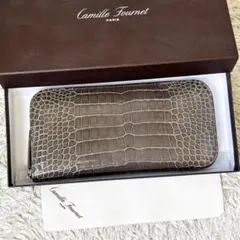【未使用級】カミーユフォルネ 長財布 アリゲーター カーキグレー ラウンドジップ 未使用級】カミーユフォルネ 長財布 アリゲーター カーキグレー