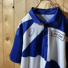 ss3835 アシックス 東京オリンピック ポロシャツ 青 白 L