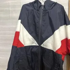 トリコロールカラー ナイロンジャケット フード付き