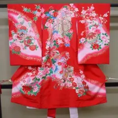 505ax30□お宮参り セミアンティーク 女児 着物 掛け着 長襦袢付□美品