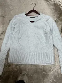 ■BARNYARDSTORM バンヤードストーム水色Vネックニット　羊毛カシミヤ