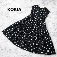 KOKIA シアサッカー ドットワンピース 綿100% フレア 涼感素材 水玉