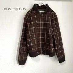 オリーブデオリーブ チェック柄 ウール混 ジャケット ブルゾン ブラウンのサムネイル