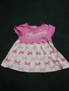 ３７１　メゾピアノ　リボン柄 ワンピース ８０cm