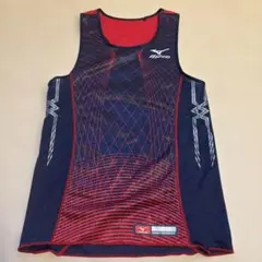 Mizuno 陸上用シャツ ノースリーブ ネイビー/レッド Mサイズ