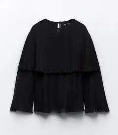 ZARA黒 プリーツデザイン 長袖トップス
