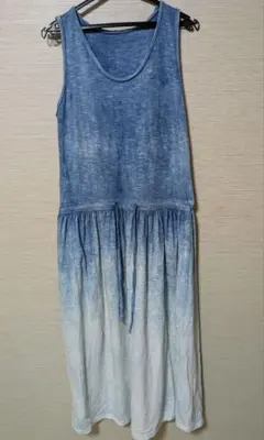 【美品】グラデーションブルーノースリーブロングワンピース　Lサイズ4/7まで販売
