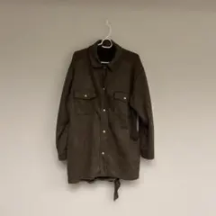 ブラウン スエード調 ベルト付き シャツジャケット