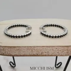 【新品】ブラックジルコニアフープピアスsilver925輝石キラキラレディース