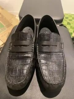 【coach】ブラックレザー ローファー クロコダイル風