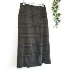最終価格　ルノンキュール チェック ロングスカート ブラウン系 F ウール混