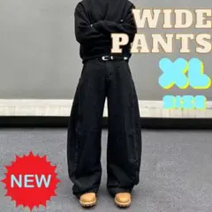 【XL】　カーブドデニムパンツ ワイドパンツ バギー Y2K 黒 ストリート N