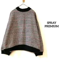 SPRAY PREMIUM 長袖ニット　千鳥格子柄　白 黒 レッド　チェック　F