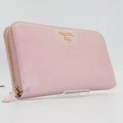 PRADA プラダ サフィアーノ ラウンドファスナー ピンク系 ゴールドロゴ