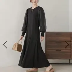 Bab　スリーブオーガンジーワンピース　チュール　ブラック　Sサイズ