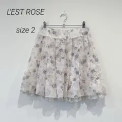 レストローズ L'EST ROSE 花柄フレアスカート 裾レース Aライン 白のサムネイル