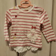 長袖ストライプTシャツ ピンク 100%コットン80cm