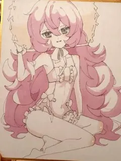 ブルアカ 水着イロハ ファンアート手描き イラスト色紙