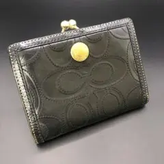 即決 COACH コーチ 二つ折り財布 がま口 ブラック
