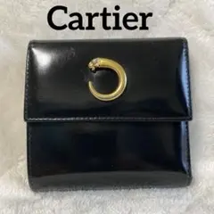 美品　カルティエ　パンテール　三つ折り財布　レザー　黒　ゴールド　イタリア製のサムネイル