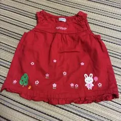 MIKI HOUSE FIRST ワンピース 70 赤 うさぎ　ミキハウスのサムネイル
