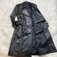 美品 レザートレンチコート マキシ丈 牛革 Lサイズ相当 黒