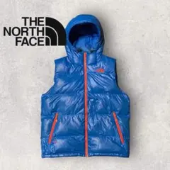 【ザ・ノースフェイス】ダウンベスト　M 青　600 刺繍ロゴ　希少カラー　g