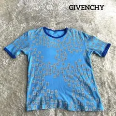 【✨レトロ】GIVENCHY ジバンシー ロゴ総柄 リンガーTシャツ 青のサムネイル