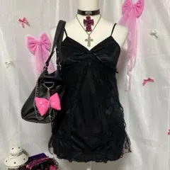 gothic y2k 小悪魔系 ゴスロリ 姉ギャル 姫カジ 重ね着風キャミソールのサムネイル