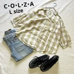 ハニーズ COLZA チェック柄 スキッパーシャツ イエロー L 七分袖 夏