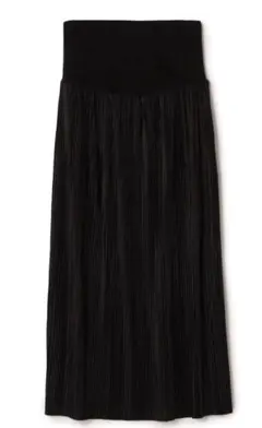 黒 伸縮素材 プリーツロングスカート マタニティ 産前 産後