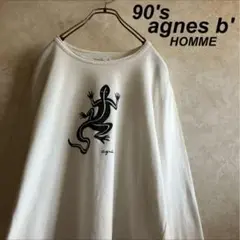 90's 古着 アニエスベーオム "LIZARD"蜥蜴 ロンt 白 M