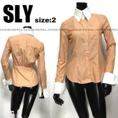 SLYスライ ストライプクレリックシャツ オレンジ サイズM