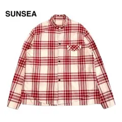 ☆良品 サンシー バンドカラー オーバーサイズ チェック シャツ 日本製 長袖のサムネイル