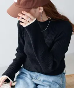 ディスコート☆モチモチリブパイピングハイネック☆ブラック