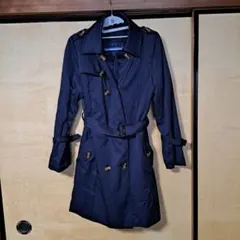 トレンチコート ミドル丈 ベルト付き 紺 ネイビー 青 ブルー