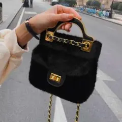 ミニショルダー 黒 チェーン 斜め掛け ミニ 韓国 ハンドバッグ  2way