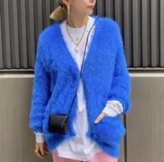 【極美品】ROSE BUD ローズバッド　フェザーヤーンカーディガン　ブルー