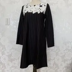 シューラルー SHOO・LA・RUE ワンピース Aライン ひざ丈 長袖 刺繍