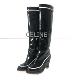 セリーヌCELINEロングブーツ☆ナチュラルカラー37=24cm CELINE 良品☆CELINE セリーヌ 20年製 RM0260 レザー アーモンドトゥ