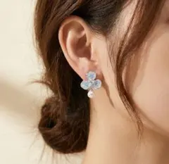 18K RGP ダイヤ CZ 三つ葉 フラワー パール ピアス yp5091